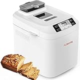 Bread Maker Machine,AUMATE 2LB Bread Maker,12-in-1 Programmable Bread Machine with Nonstick Pan,Auto Fruit Nut Dispenser & Gluten-Free Setting,2 Loaf Sizes 3 Crust Colors,LCD Screen and Keep Warm Function,White