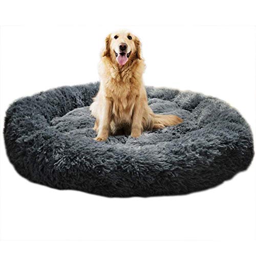 KongEU Deluxe weich Hundebett Sofa waschbar Rundes Plüsch Hundekissen Katzenbett in Doughnut-Form für große und extra große Hunde,Wasserfeste Unterseite-L:80CM-dunkelgrau