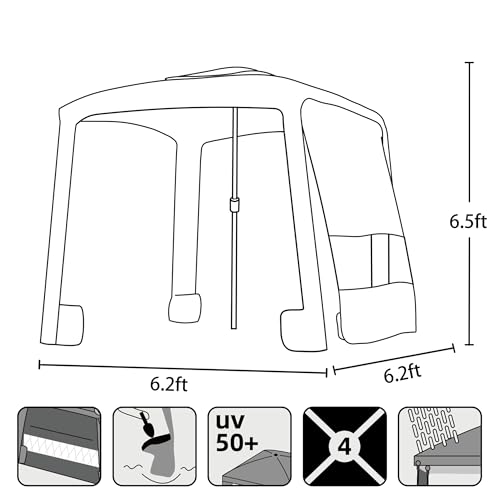 AMMSUN Beach Cabana, 6.2'×6.2' Beach Canopy, Easy Set up and Take Down, Cabana Tent with Sand Pockets, Instant Sun Shade with Side Wall, Coral Tropical - Image 7