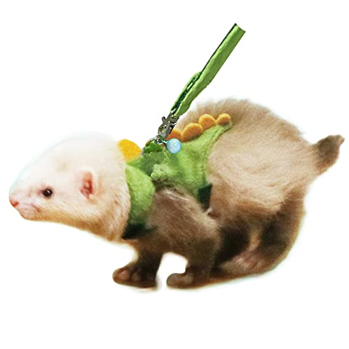 Anelekor Ferret Harness and Leash Set Small Animals Vest Harness with Safe Bell Dinosaur Shaped Walking Clothes for Baby Rabbit Guinea Pig Teacup Chihuahua Mouse and Other Small pet(Green Dinosaur)