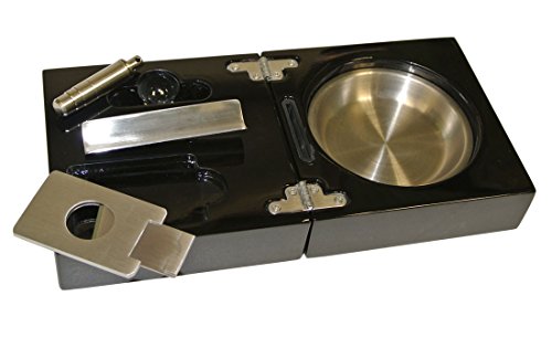 Visol Bremen Black Lacquer Folding Cigar Ashtray with Cutter and Punch