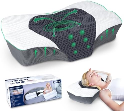 SAHEYER Ergonomisches Nackenkissen Kopfkissen,2 in 1 Orthopädisches Kissen Nackenstützkissen Memory Foam für Seiten,Rücken & Bauchschläfer,60 x 40 x 13/11 cm, Grau