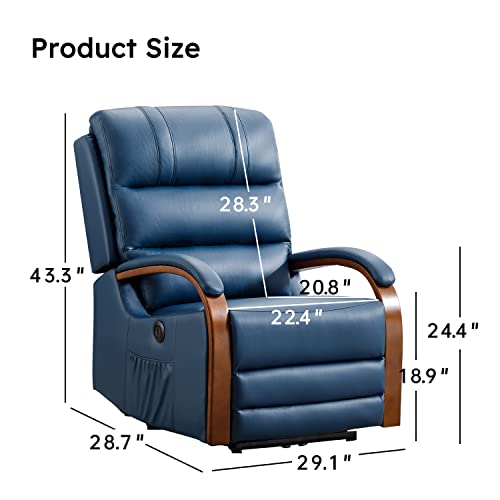 Inzoy Power Recliners Chairs With Usb Charge Port, Pu Leather Electric Reclining Chair Business Style, Motorized Single Sofa With Wood Armrest, Recliner Chair For Living Room Office Home, Blue #TOP2