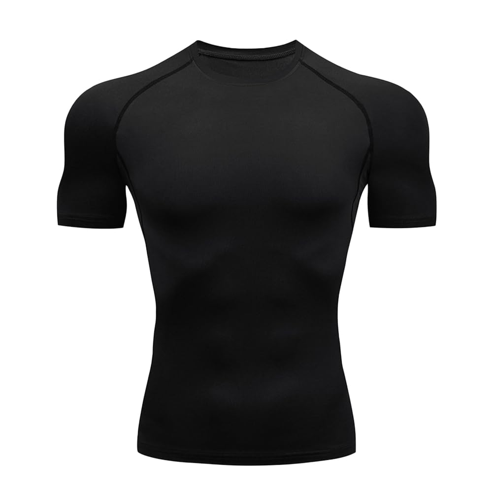 Towintec T-shirt de compression à manches courtes pour homme - Pour entraînement et course à pied, Noir+Blanc, Taille S