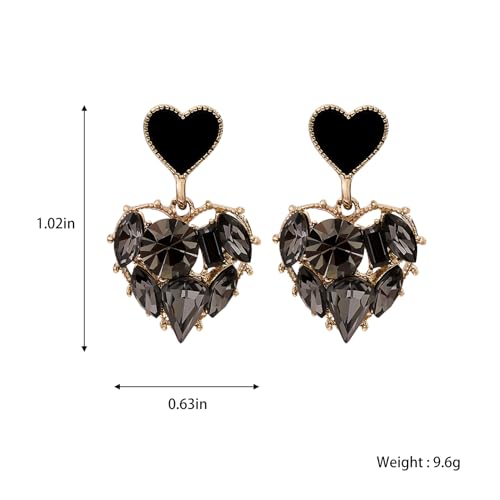 HETICA Double Heart Earrings for Women, Black Cubic Zirconia Heart Drop Earrings Love Heart Dangle Earrings Jewelry Gifts for Women4