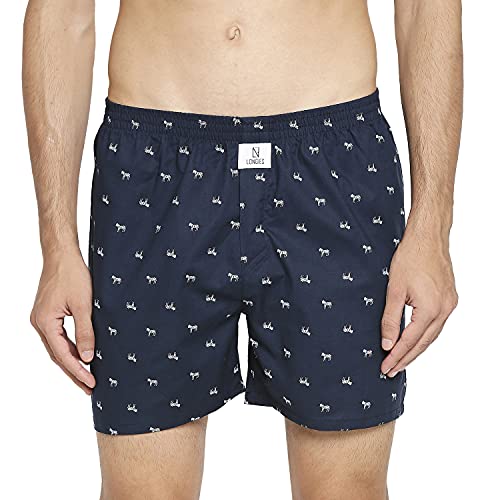 Image of Longies Cotton Mens Boxers Pack of 3 Regular Printed Shorts (LGBOXPO3VOO3 Black,Grey,Black3394 M)