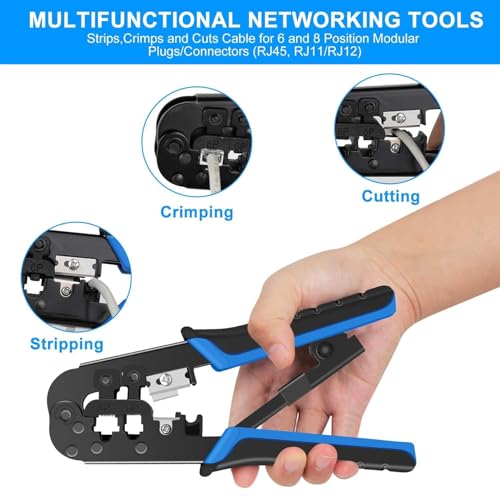 Image of SmartTech Network Dual Modular Crimper Cable Stripper Cutter RJ11 RJ12 RJ45 Connector Cat5 Cat5e Crimping tool Pliers, for Ethernet Network and Telephone Cables Crimper Cutter Wire Stripper Hand Tool