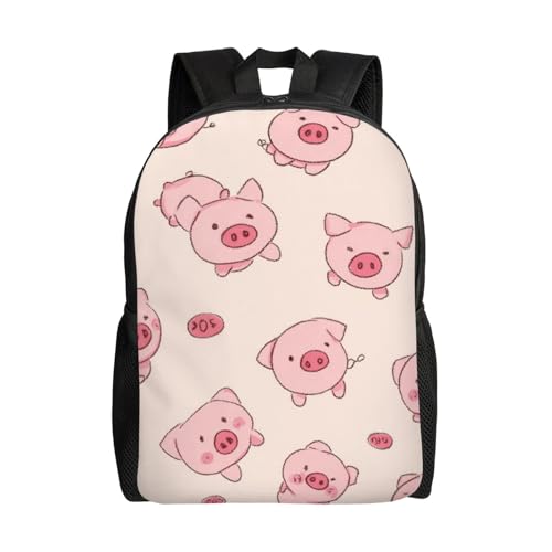 Laptop Backpack 16.1 in Travel Waterproof Daypack Pink cute pig Bookbag Casual Computer Bag