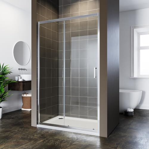 ELEGANT 1000x900mm Sliding Shower Door 6mm Safety Tempered Glass Reversible Bathroom Shower Enclosure Cubicle with Tray and Waste