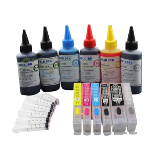 SErgcrFXb 6 uds PGI470 CLI471 Recarga de Tinta Cartucho 100ML Compatible con Suministros de Impresora TS8040 TS9040 MG7740 PGI470 CLI471