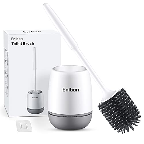 Image of Silicone Toilet Brush and Holder, Bathroom Toilet Bowl Cleaner Brush with No Scratch TPR Soft Bristles, Vented Holder and Anti-Slip Handle, Wall Mount /Freestanding, Grey
