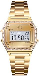 MARLION JEWELS Reloj Digital Mujer Dorado Vintage - Acero Inoxidable, Resistente al Agua 3ATM, Maquinaria Cuarzo - Reloj Pulsera Mujer Estilo Retro, Regalo Mujer