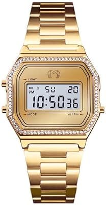 MARLION JEWELS Reloj Digital Mujer Dorado Vintage - Acero Inoxidable, Resistente al Agua 3ATM, Maquinaria Cuarzo - Reloj Pulsera Mujer Estilo Retro, Regalo Mujer