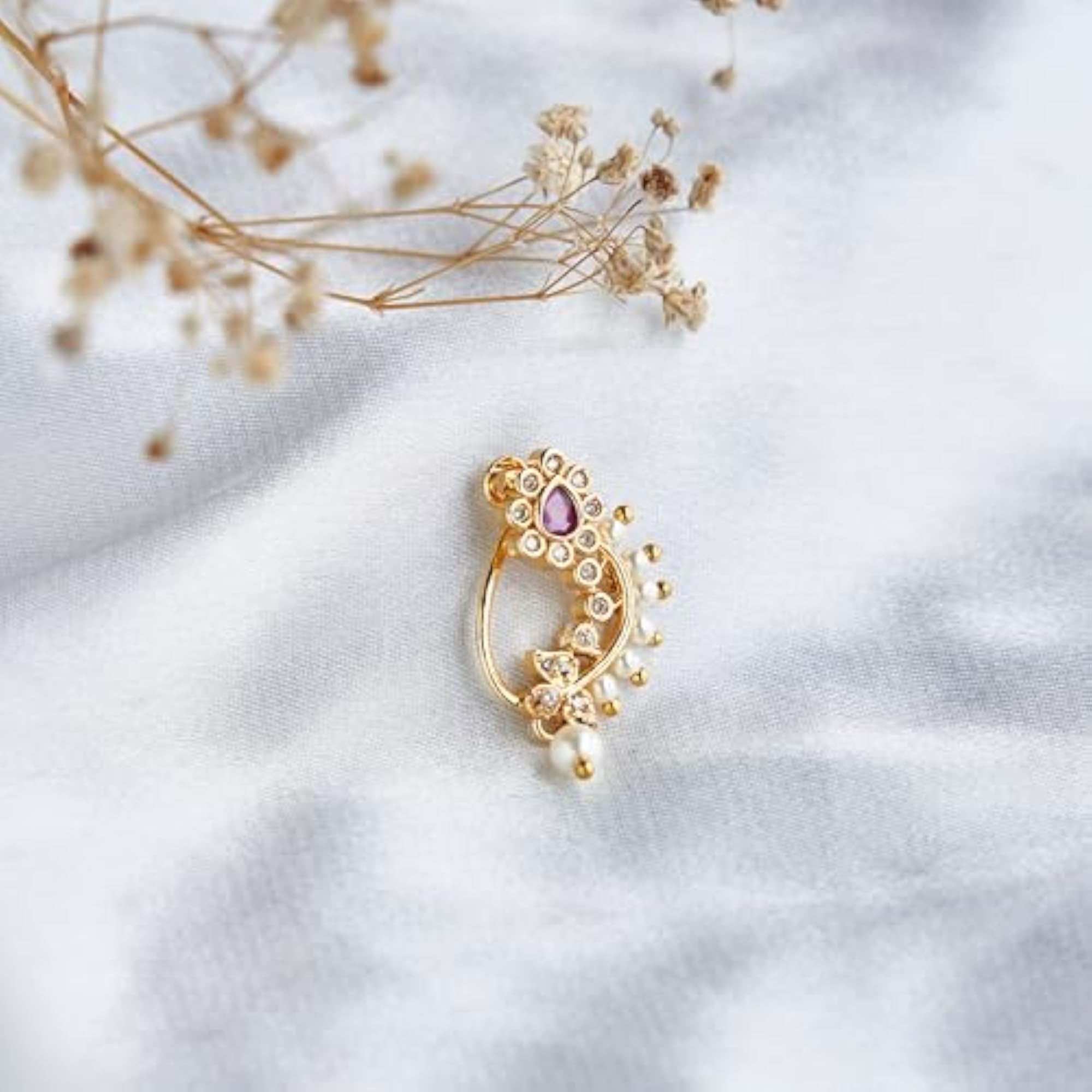 Golden Petal Nose Pin, Floral Elegance