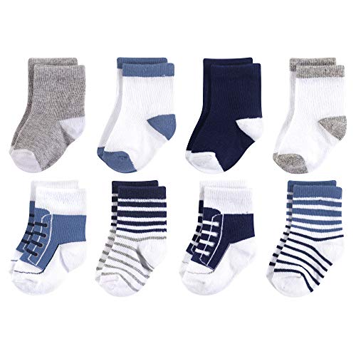 Luvable Friends Unisex Baby Fun Essential Socks, Crew Blue Gray, 12-24 Months