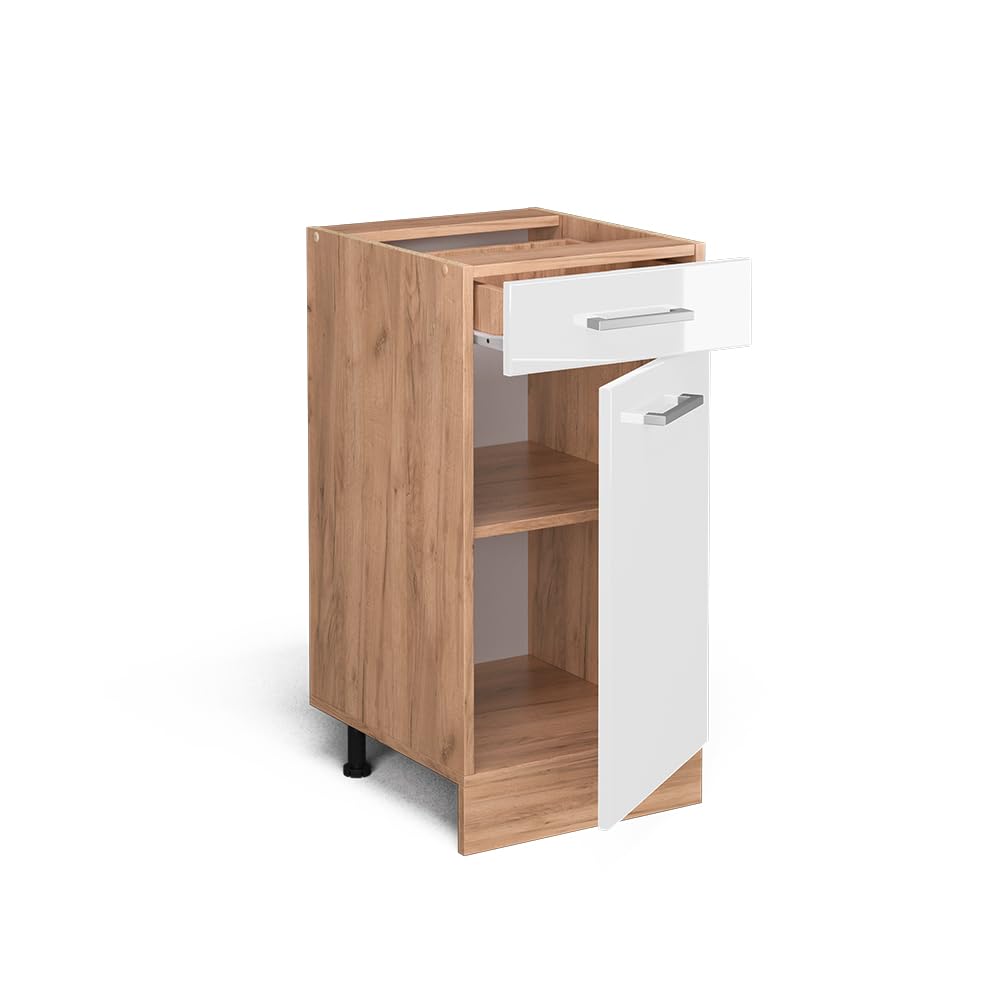 Vicco Mobiletto base per cucina R-Line, Bianco lucido, 40 cm senza piano di lavoro, per la libera combinazione all'interno di sistemi cucina modulari