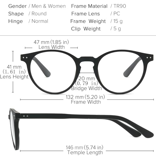 Retro Round Polarized Magnetic Clip on Sunglasses Men Women for Small Face Optical Glasses Frame Vintage Eyeglasses2