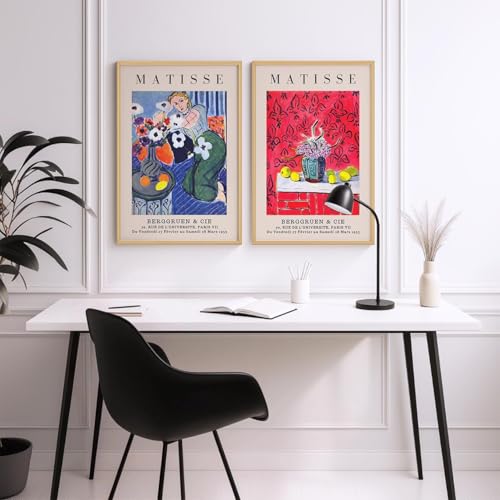 Image of SoulAbiti Woman with a Flower - 1921 & Still Life with Lemons - 1943 Framed Wall Art Print Set of 2 12x18 inch Lifght Brown Frame Plexi-Glass Famous Paintings Home Living Room Bedroom Office Decor