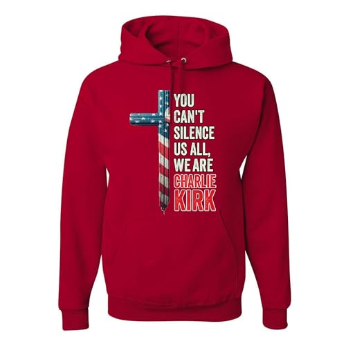 wild custom apparel You Cant Silence Us All We Are Charlie Kirk USA Cross Flag Sweatshirt Hoodies, Red, 2XL