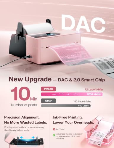 Image of Phomemo PM64D Touchscreen Thermal Label Printer with 500 Pcs Labels,Pink