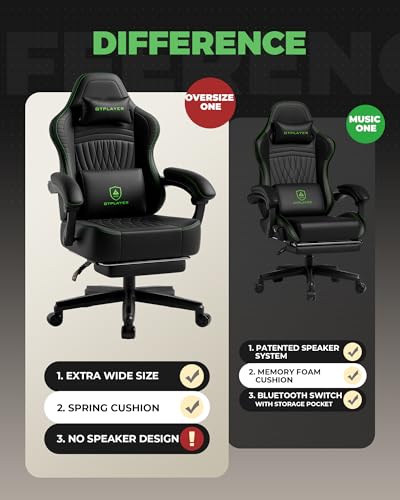 Image of GTPLAYER Gaming Chair, Video Game Chairs with Footrest, PC Gamer Chairs for Adults - Padded High Back Ergonomic Reclining Silla Gamer, Linkage Armrest, Ace Pro, Black Green