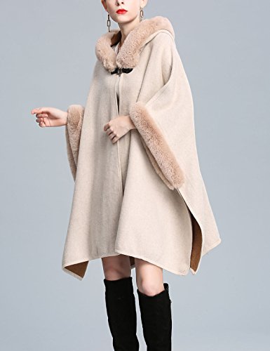 Gihuo Women's Luxury Batwing Sleeve Faux Fur Hooded Cloak Poncho Sweater Cape4