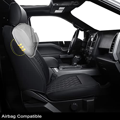 Image of LUCKYMAN CLUB Custom Front Seat Covers for F150 2015-2026 Pickup Car Truck, Front Only, Waterproof Faux Leather, Full Coverage, Also Fit 2017-2026 F250 /F350 (Front Only-Black)