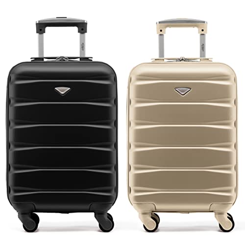 Flight Knight Suitcase Set of 2 Lightweight 4 Wheel ABS Hard Case Carry On Hand Luggage Approved for Over 100 Airlines Including British Airways, easyJet & Maximum Size for Ryanair 40x20x25cm