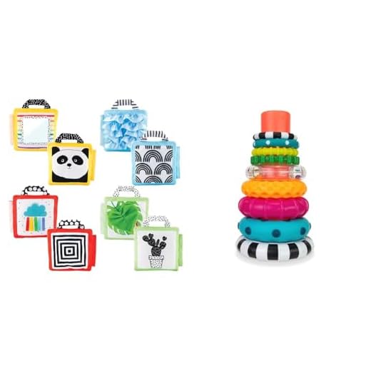Sassy Reversible Soft Sensory Activity Panels, 4Count, Ages 0+ & Stacks of Circles Stacking Ring STEM Learning Toy, Age 6+ Months, Multi, 9 Piece Set