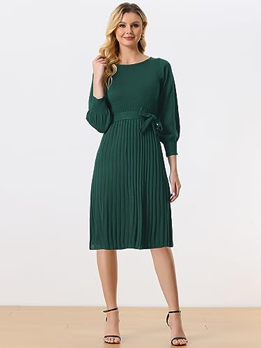 Image of Allegra K Women's Knit Pleated Dresses Casual Belted Midi Sweater Dress