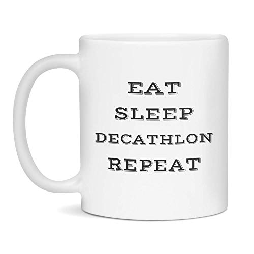 Eat Sleep Decathlon Repeat Funny Custom Sports Gift Coffee Mug, 11-Ounce White