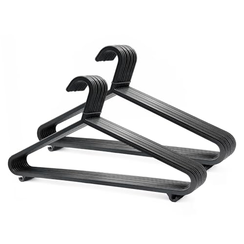 SPICOM Pack of 20 Black plastic hangers for clothes adult coat hangers Thick, Strong & Space Saving plastic shirt wardrobe hangers for Adult Everyday Use & Closet Organization
