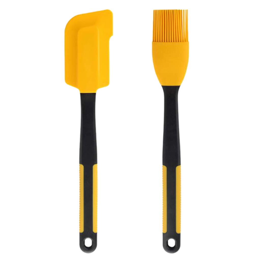 DOITOOL Silicone One-piece Spatula and Bbq Brush Set Baking Scraper for Cooking Yellow Kitchen Supplies for Home Baking and Grilling