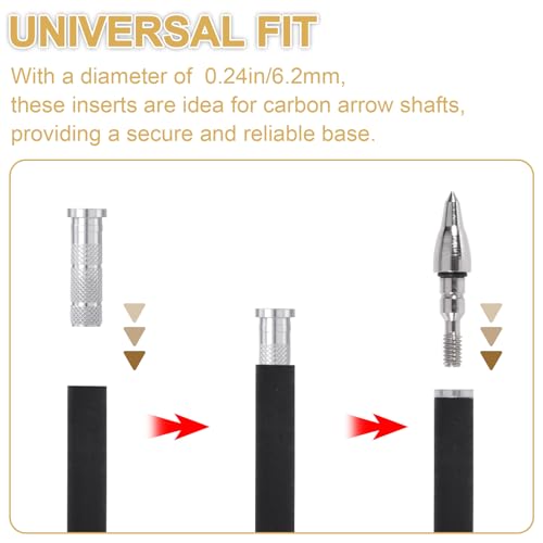 PAGOW 12pcs Aluminum .244/6.20mm Arrow Inserts, Archery Arrow Inserts for Carbon Arrows Shaft, Replacements Archery Accessories for Field Points Arrow Tips, Target Practice, Hunting - Thumbnail 3