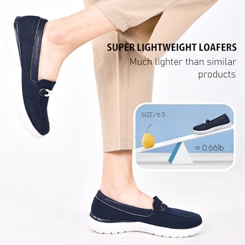 Image of Buyrew Loafers for Women - Comfortable Mesh Knit Slip On Walking Shoes with Arch Support - Dressy Business Casual Work Flats for Standing All Day - Lightweight Breathable Penny Loafers