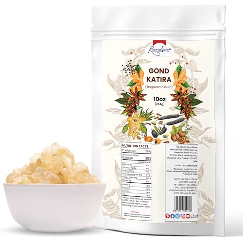 Gond Katira (Ayurvedic Katira) Organic, Katira Gond Indian Gum, Gond Katira Pure Organic, Edible Gum, All Natural, Salt-Free | Vegan | No Colors | Gluten Friendly | NON-GMO, 10.0oz (284g)