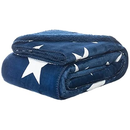 Brandsseller Decke mit Sternen Flanell/Sherpa Wohndecke Kuscheldecke ca. 150x200 cm Blau