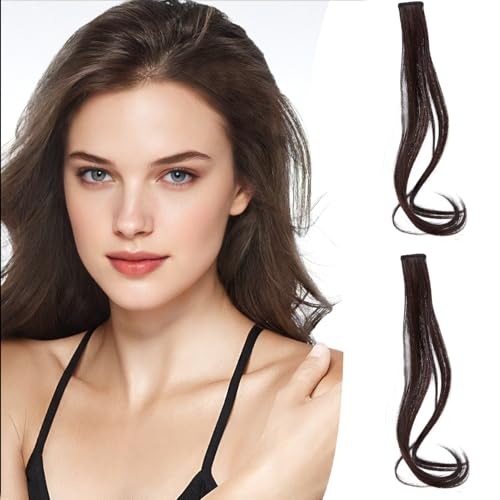 NICENEEDED 2Pcs Menschliches Lockiges Haar Pony Clips, Lange Vorderseite Pony Haarteile, Natürlich Gewellte Fransen-Haarverlängerungsclips Für Damen Und Mädchen Im Alltag (Braun) Halloween