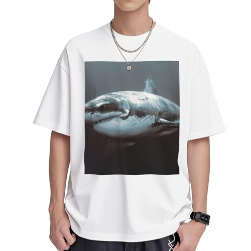 T-shirt requin blanc EdWal en coton doux supérieur avec finitions soignées