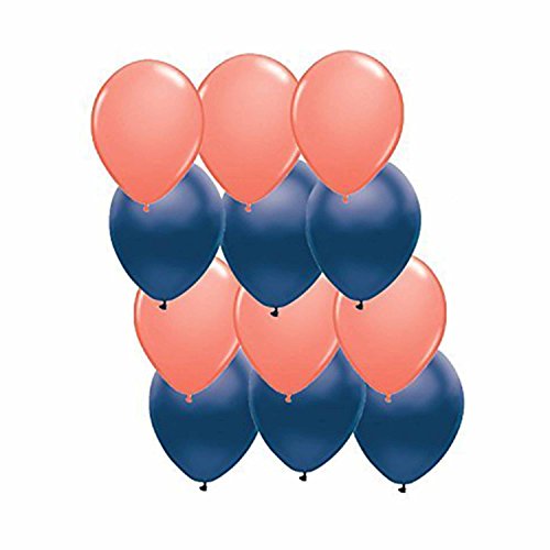12ct Assorted Navy Blue and Coral Latex Balloons