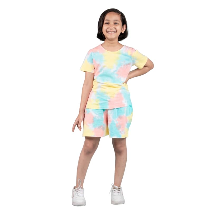 Image of Tweeny Mini Girls Cotton Night Suit | Sleepwear | Nightwear | Tie & Dye Summer Loungewear with Top and Shorts for Kids Girl (Pure Cotton)