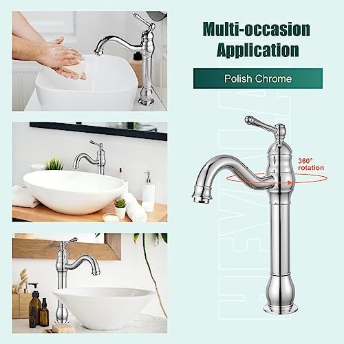 Tall Bathroom Vessel Sink Faucet, Single Handle 1-Hole,Polish Chrome by Heyalan - Used condition - Image 5