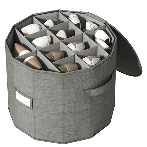Vailando Shoe Organizer for Closet - Cylindrical Shoe Storage Organizer with Removable Dividers, Rectangular Compartment, Foldable, Gray, 1-Pack by Vailando - Used condition - US$16.35