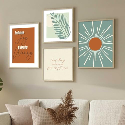 Image of Kalit Kala Decor Paintings for wall decoration with frame | Leaf Nature Paintings for living room, bedroom | Set of 4 (Art 5, Big (13x17 or 13x13))