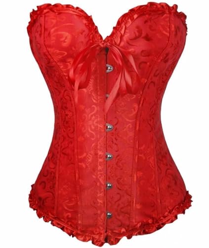 Dreamburn Bustiers Corsets Lingerie de mariée à lacets en satin Corset gothique pour femme, Rouge, M