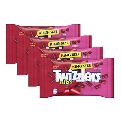 Twizzlers Cherry Nibs - Pack of 4 - Low Fat Snacks that Everyone is Sure to Love - King Size Delicious Cherry Gummy Candy