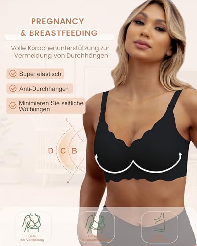 As Fairy Still-BHS zum Stillen, Kabelloser Nahtloser Schwangerschafts-BH Ultra Komfort Schwangerschafts Schlaf Bralette für Frauen (Schwarz-doppel Vorderwelle L)