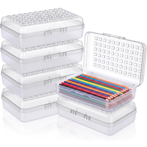 Image of Blulu 6 Pack Plastic Pencil Boxes Bulk Large Pencil Case,Clear | 8.5 x 5.5 x 2.4in, with Snap Lid, Large Capacity Pencils Holder for Organize and Carry, Watercolor Pens Stationery for Office