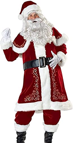 SMINNG 8PCS Deluxe Costume De Noël du Père Noël Adulte, Déguisement du Père Noël Hommes Femmes 3XL Cover