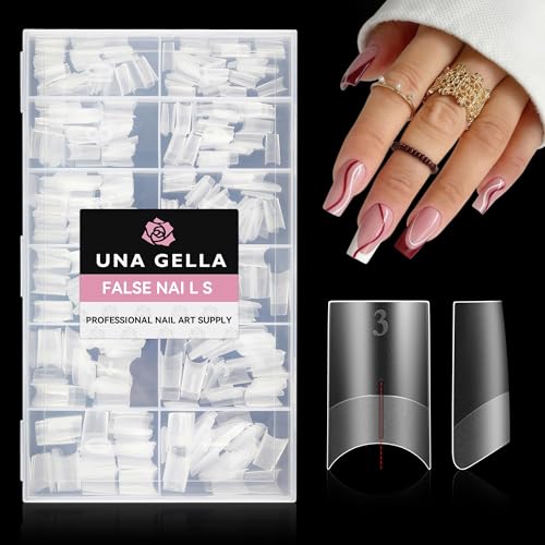 Image of UNA GELLA Medium Square Gel Nail Tips 504pcs Full Matte Square Gel Tips Half Cover Clear False Nails Tips No C Curve with Position Line for Perfect Nail Extentions 12 Sizes, Gelly Tips